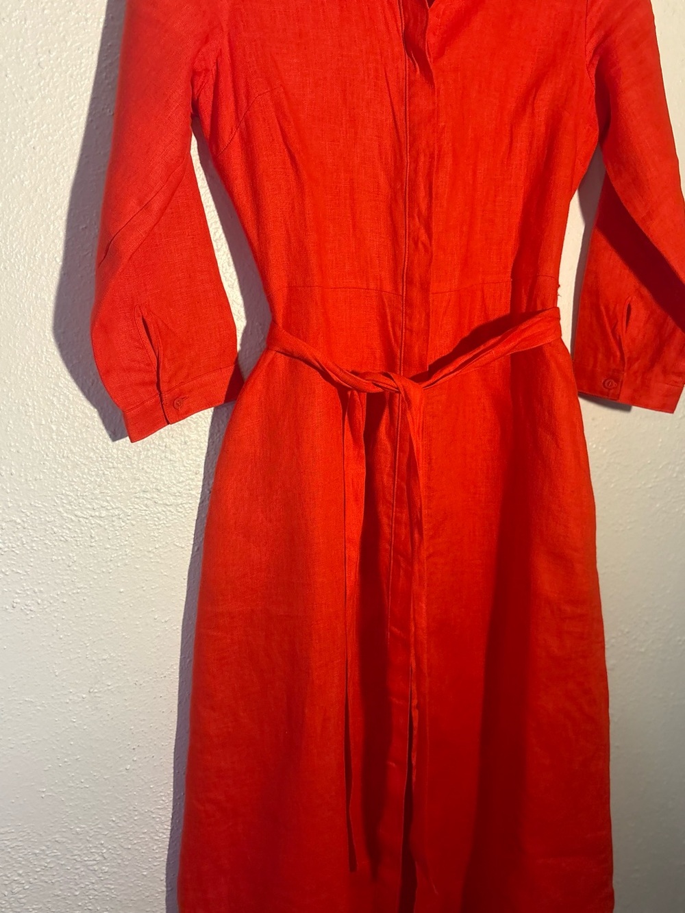 Hobbs London Preppy Linen Red Classic Minimalist Button Down Shirt Dress Size 2 - Picture 7 of 10